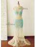 Sexy Sheer Blue Beaded Tulle Long Prom Dress